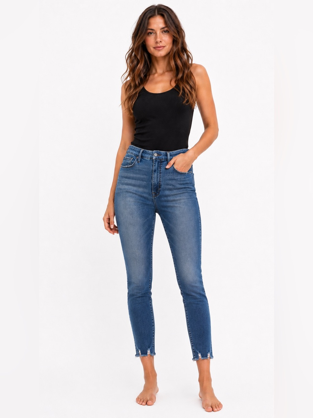 Good American Good Waist Raw Hem Crop Skinny Jeans Sz 16